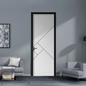 Бяла врата на стаята, минималистична домакинска небоядисана дървена врата, вътрешна композитна врата от масивно дърво, звукоизолирана врата на спалнята