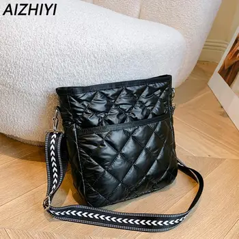 Ватирана чанта за кръстосано тяло за жени Puffer Tote Shoulder Bag Мода Памук подплатени пратеник дизайн чанти чанта 2023 Дамски чанти