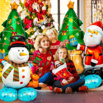 Гигантски стоящи балони с коледно фолио Дядо Коледа снежен човек коледно дърво за Коледа Новогодишна парти украса Хелий Globos играчки