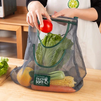 Голям капацитет двуслоен висящ мрежест склад за многократна употреба чанта плодове и зеленчуци висящи чанта съхранение окото чанта кухня организатор