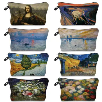Грим чанти Нова маслена живопис на Ван Гог отпечатана преносима ретро изкуство Козметична чанта за жени Пътуване мода свободно време тоалетна чиния персонализирана чанта