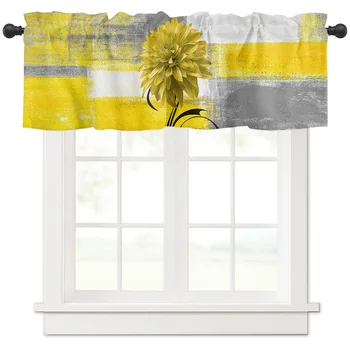 Далия маслена живопис абстрактна текстура растение жълто цвете кратко завеса кухня вино кабинет врата прозорец малка завеса дома декор