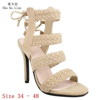 Дамски гладиаторски сандали 11 см високи токчета летни обувки жена сандали на висок ток плюс размер 34 - 48
