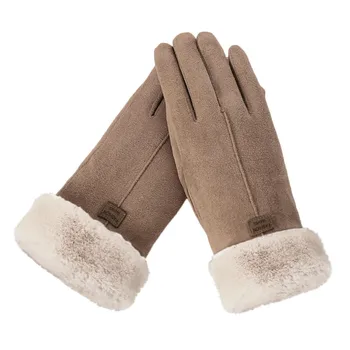 Дамски ръкавици Зимен сензорен екран 2022 Женски велур космати топли ръкавици с пълен пръст Lady Winter Открит спорт шофиране жени ръкавици