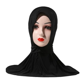 Дишаща мюсюлманска забрадка готова хиджаб с щракане закопчалка капак обикновен врат главата шалове Дамска тюрбан шапка ислям под шапка