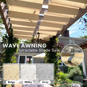Дъждоустойчива вълна телескопичен сенник платно градина слънце засенчване балдахин открит прибиращ тента перголи слънцезащитен сянка екран