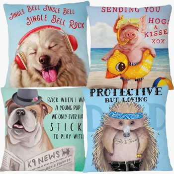 Европейска карикатура усмивка куче таралеж животни плакат маслена живопис възглавница покрива мишка шофиране кола декоративни възглавници за диван