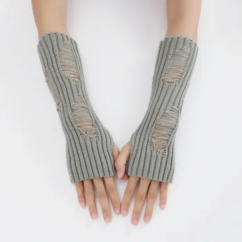 Есен Зима Ръчни ръкави плетени ръкавици Жените Arm Covers Офис Топло Половин пръст ръкавици без пръсти дупка кух дизайн мода