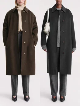 Есен и зима нова мода Commuter стил средна дължина двустранен кашмир вълнено палто за жени