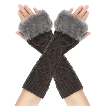 Жени Ръкавици без пръсти с отвор за палеца Плетена ръкавица Зимни топли ръкавици за плетене на една кука Дълги меки ръкавици за плетене на една кука Зимни перчатки