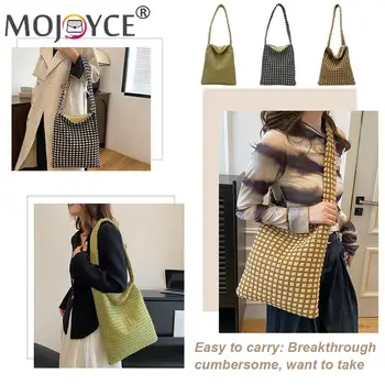 Жените плетени подмишници чанта лек плетени голяма пазарска чанта голям капацитет мода скитник чанта универсален многократна употреба пазарска чанта