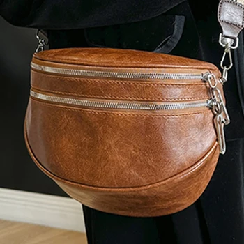 Женски кафяв полумесец Crossbody чанта малки Pu кожа дами седло деликатен рамо чанти жените мулти джоб оригинална чанта