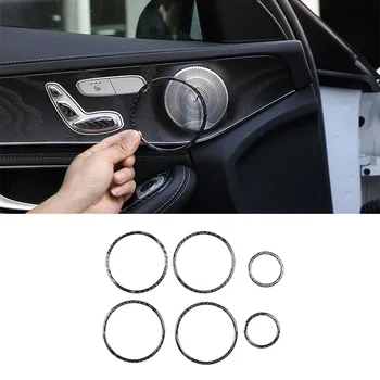 За Mercedes Benz C Class W205 2016-2019 Real(Soft) Carbon Car Door Audio Speaker Trim Ring Cover Stiker Интериорни аксесоари