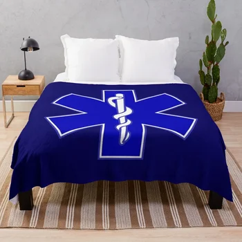 ЗВЕЗДА НА ЖИВОТА EMT EMS (СИНЬО) Хвърли одеяло легло каре юрган плюшени претеглени меки големи одеяла