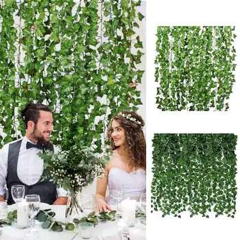 Изкуствено растение Реалистична зеленина Бръшлян лоза Гирлянд Растение стена висящи сватбено тържество венец листа Начало Gardan декорация