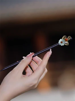 китайски стил дървена фиба за коса ханфу cheongsam прическа цвете коса стик Daily древен костюм аксесоари жени момиче подарък 1бр