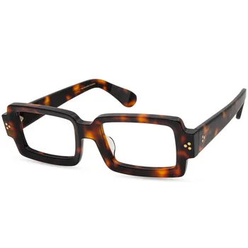 Класически големи квадратни рамки за очила Мъжка мода Рецепта Оптични очила Жени Ръчно изработена дизайнерска марка Очила за костенурки