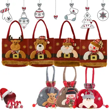 Коледен подарък кукла чанта,Коледа подарък Санта снежен човек лосове кукла Ева ябълка чанта,2024 шнур за многократна употреба плат Goody Коледа полза чанти