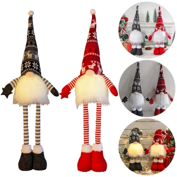 Коледна кукла без лице с LED светла кукла Elf Gnome Нова година плетена шапка Glow Rudolf кукла горски човек кукла орнаменти Коледа подаръци