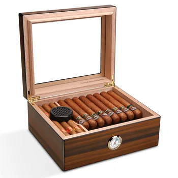 Красива Кедрово дърво пура Humidor Голям капацитет за 56pcs пура Humidor Glass Top Cigar Box Cabinet Portable Travel Humidor