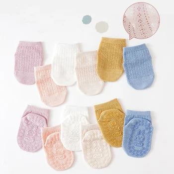 Летни мрежести бебешки чорапи с нехлъзгащи се гумени плътни цветове памук тънки къси чорапи малки момчета момичета против хлъзгане етаж чорапи