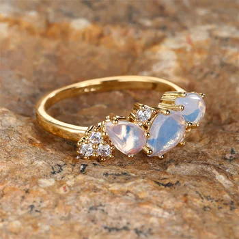 Луксозен женски чар лунен камък пръстен жълто злато цвят пръстени за жени бял кристал годежен пръстен бижута