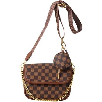 Луксозна марка дизайнер жени квадратни чанти мода карирана PU кожа женски рамо пратеник чанта широка каишка кръст тяло чанта