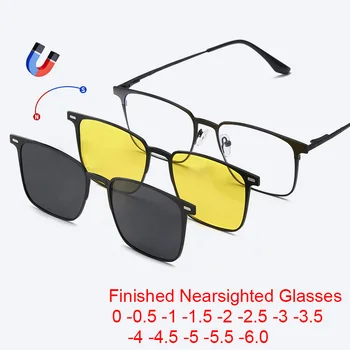 Магнитни очила 3 в 1 поляризиран клип за нощно виждане на слънчеви очила Класически квадратни анти синя светлина Късогледство Очила
