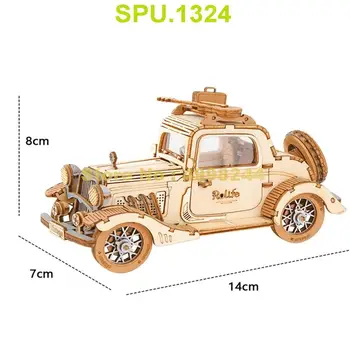 Механична реколта ретро кола Diy 3d лазерно рязане дървени дърво пъзел модел строителни комплекти играчка