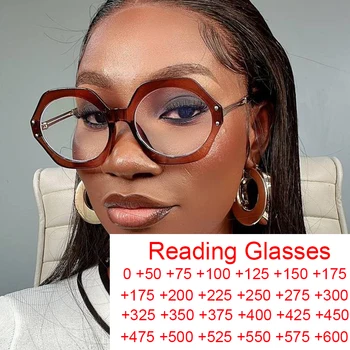 Мода Луксозни цветни многоъгълници за четене Жени Популярни компютърни очила Anti Blue Light Завършени хиперопия очила +2
