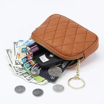 Модни жени монета чанта къси монети чанти мини естествена кожа пари клип цип джоб портфейли ключодържател Ringer ключодържател