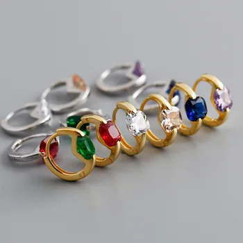 Модни кръгообразни цветни квадратни циркони S925 сребърни обеци