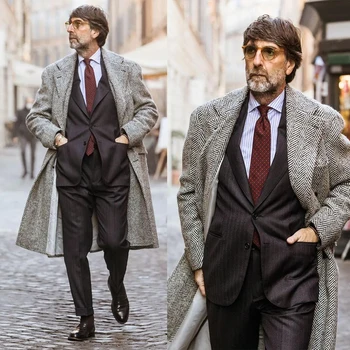 Мъжки модни якета по поръчка Slim Fit палто бизнес мъжки дълги зимни ветроупорни връхни дрехи едно парче