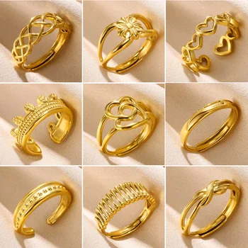 Неръждаема стомана златен цвят пръстен за жени глоба сладък любов сърце пръстен тенденция регулируеми геометричен пръстен сватбени бижута аксесоари