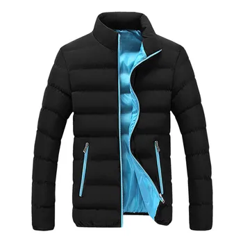 Нов мъжки зимен дебел яке стойка врата цип за топлина и контраст цвят кратко яке тънък монтаж и универсален яке