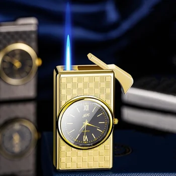 Нов часовник запалка метално тяло с набиране запалка ветроупорен надуваема запалка син пламък преносим открит цигара за подарък за мъже