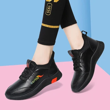 Нова мода кожа случайни дизайн обувки жените апартаменти платформа обувки меки подметка спортни жени удобни дантела нагоре модни обувки
