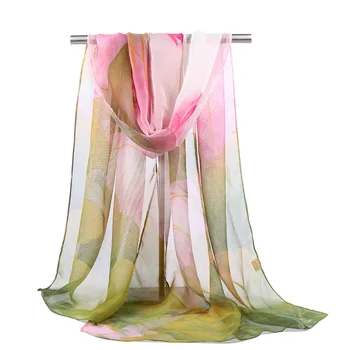 Нова мода Мадам Летен шал Слънцезащитен шал Лотос цвете дизайн забрадка шифон хиджаб дама печат меки устойчиви на слънце шалове