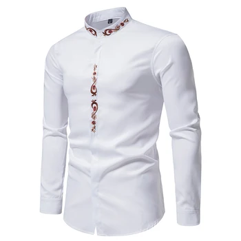 Нова тенденция случайни парти риза цвете бродирани стойка яка риза ремонт случайни мъжки върхове