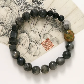 Оригинална иновативна Moran естествен камък черна коса кристал зелен камък DIY мъниста китайски стил подарък проста и елегантна гривна