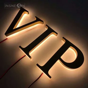 Осветен метал LED лого знак неръждаема стомана светлинен характер вътрешен рекламен съвет бизнес стена декор светлина лого знак