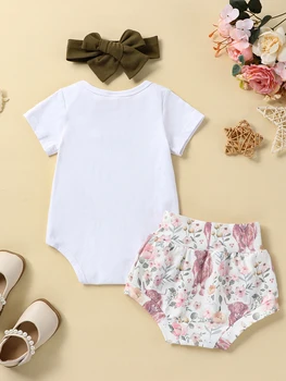 Очарователни 3-парче комплект за бебета момичета без ръкави екипажа врата потници флорални печат шорти и лента за глава - идеален за лятото