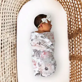Пелени количка обвивка шапка цвете печат бебе пелена обвивка легла одеяла бебе получаване одеяло новородено обвивка одеяло