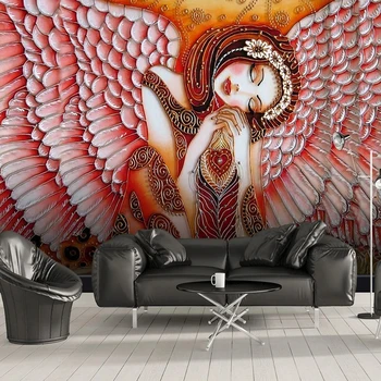 Персонализиран стенопис тапет модерен 3D релефни ангелски крила красота характер телевизия диван фон тапети Начало декор фото живопис