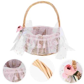 Плетена кошница марля върба тъкана кошница с дръжка сватба цвете момиче кошница