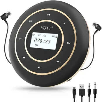 Портативен CD плейър HiFi Bluetooth 5.0 и FM предавател акумулаторни стерео CD плейъри Touch вибрационен бутон със слушалки