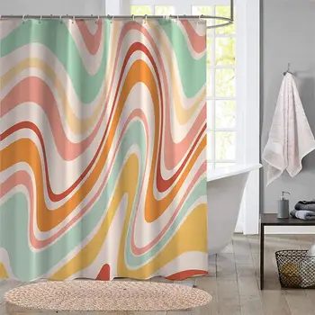 Реколта геометрични душ завеса шик естетически оранжев модел водоустойчив с куки плат баня декор