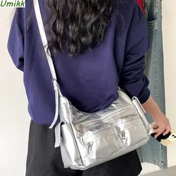 Реколта кожа жени чанта голям капацитет PU рамо чанта мулти-джоб дами случайни Crossbody чанта универсален плътен цвят мъкна