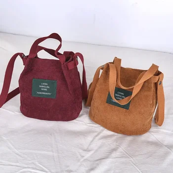 Реколта платно чанти кадифе литературни и художествени жените рамо чанта прост плътен цвят ключалката чанта кофа кърпа чанта