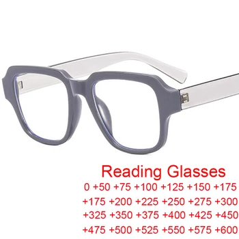 Реколта площад компютърни очила против синя светлина очила жени луксозна марка голяма рамка очила за четене рецепта очила +2